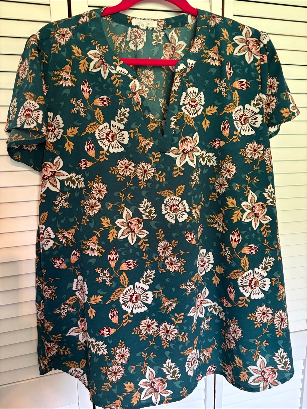 Maurice’s Floral Split-Neck Women's Blouse in Teal